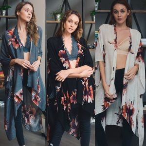 New Floral print kimono wrap coverup boho chic